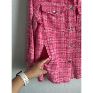 ZARA Pink Plaid Tweed Shacket Oversized Shirt Jacket Boucle Coquette XS NEW thumbnail 8