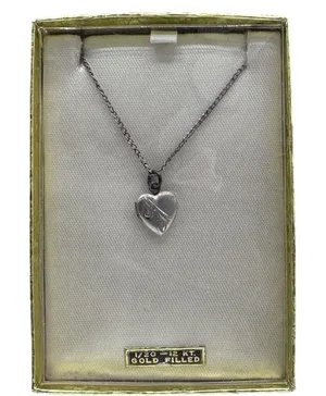 Vintage Heart Locket Necklace 1/20 12K‎ Gold Filled Floral Engraved 9" thumbnail 1