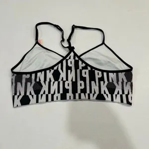 PINK Victoria’s Secret Logo Sports Bra Medium – Black White Racerback Compressio thumbnail 2