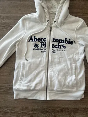 Abercrombie & Fitch Y2K Hoodie Womens XS White Sherpa Lined Full Zip Vintage thumbnail 4