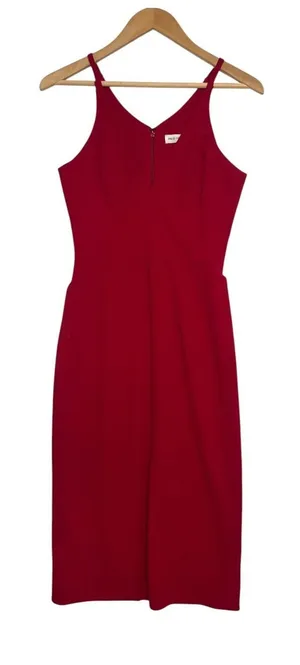 Dress The Population Midi Dress Womens Small Red Sleeveless V Neck Cocktail Sexy thumbnail 1