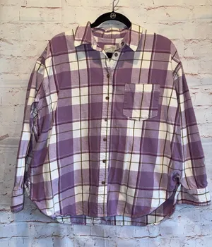 Universal Threads Lavender White Plaid Button Down Shirt large Oversized flannel thumbnail 1