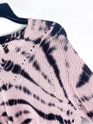 YFB Tie Dye Long Puff Sleeves Cropped Ribbed Knit Sweater Large Boho Casual thumbnail 7