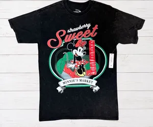 Disney Minnie Mouse Strawberry Sweet Minnie's Market Graphic Tee NWT XS thumbnail 1