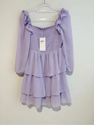 Byinns Smocked Ruffle Mini Dress Square‎ Neck Long Sleeve purple size small thumbnail 2
