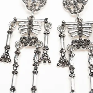 Halloween. Rhinestone Silver Skeleton Earrings. thumbnail 7