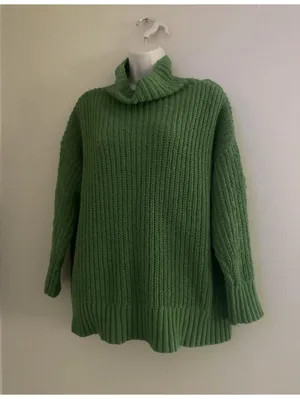 Aerie Velour Textured Knit Turtleneck Soft Sage Green Oversized Womans S sweater thumbnail 1