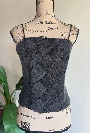 J.R. Nites By Carol Lin Vintage Black Beaded Corset Cropped Top Size 8 thumbnail 1