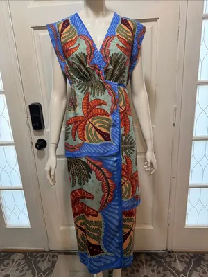 Farm Rio Viscose Sleeveless Tropical Print Blue Maxi Dress Size Small thumbnail 2