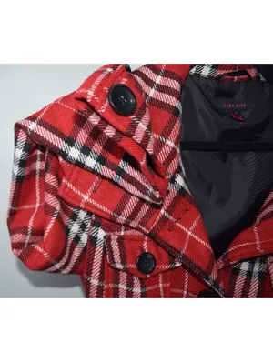 Last Kiss Red Black Plaid Belted Jacket Button Front Sz XL thumbnail 5