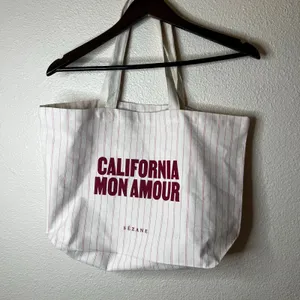 Sézane cream red California Mon Amour striped canvas tote bag thumbnail 2