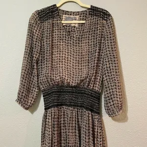 Vanessa Virginia Brown Black Smocked Waist Womens S Peasant Boho Spring Sheer thumbnail 4