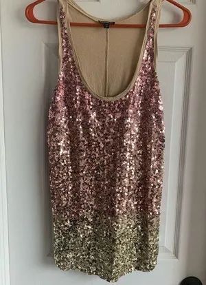 Express Ombré Pink to Gold Sequin Sleeveless Tank Top Size Medium thumbnail 1