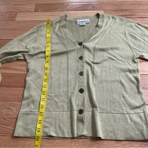 Vintage 100% Silk Minimalist Button Up Cardigan Small Green Neutral Quiet Luxury thumbnail 7