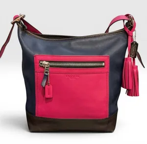 Coach Legacy Leather Duffle Crossbody Bag 19845 Navy‎ Pink Colorblock Rare Strap thumbnail 1