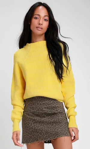 Free People Too Good Sunny Yellow Knit Pullover Sweater Size Small thumbnail 1