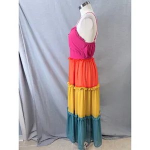 Sadie & Sage Maxi Dress Multicolor Colorblock Tiered Ruffle Boho Medium thumbnail 6