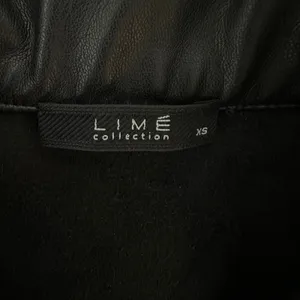 Lime Faux Leather Mini Dress Black Minimalist A Line Puff Sleeve Collared XS thumbnail 8
