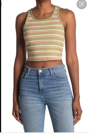 NWT ABOUND Stripe Rib Knit Crop Tank In Green Melissa Stripe size xl thumbnail 1