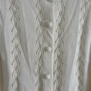Vintage Cream Open Knit Cardigan Cottagecore Neutral thumbnail 2