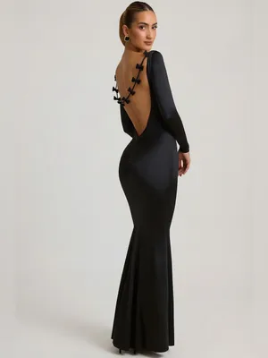 Oh Polly Alila Bow-Detail Ruched Maxi Dress in Black thumbnail 2