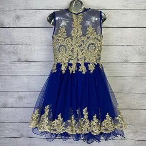 Tulle Prom Homecoming‎ Dress Blue & Gold High Neck Tank Above Knee Length Size 4 thumbnail 5