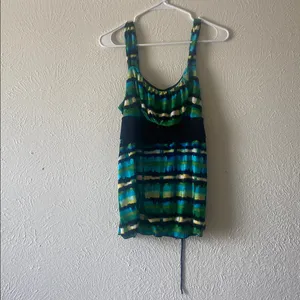 Iz Byer Striped Green & Blue Sleeveless Tank thumbnail 3