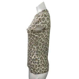 AFRM Women's Beige Leopard Animal Print Short Sleeve Crew Neck T Shirt Tee Top L thumbnail 2