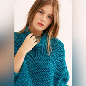 NWOT Free People My Only Sunshine Sweater Chunky Knit In Teal thumbnail 4