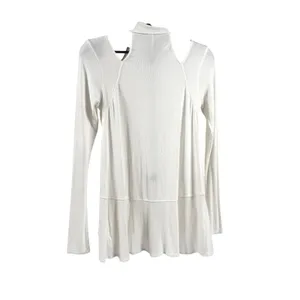 Free People Downtown Girl Tunic Top White Mock Neck Cold Shoulder Ribbed Small thumbnail 4