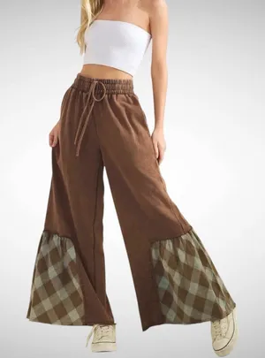 Sage + Fig Wide-Leg Contrast Pants Chocolate Brown Size M thumbnail 1