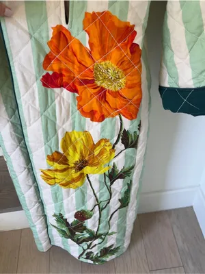 Missing Belt Anthropologie Nay Bellamy x LyreBird Quilted Printed Flannel Robe thumbnail 6