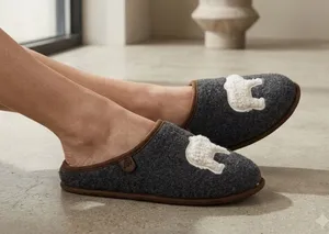 Eddie Bauer Women's Sherpa Lined Clog Slippers Dark Heather Grey Bear Motif 7-8 thumbnail 1