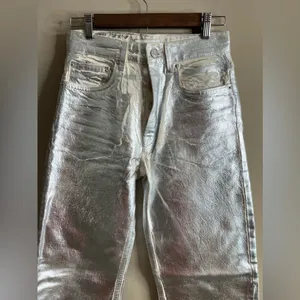 Zara silver metallic coated boyfriend fit straight leg jeans size 2 thumbnail 8