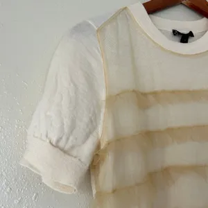 J. Crew Wool Blend Coquette Ruffle Short Sleeve Pale Yellow Sweater Size Medium thumbnail 7