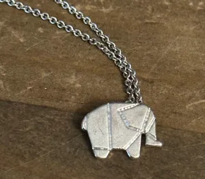 Silver tone origami elephant pendant necklace thumbnail 3