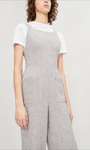 Free People Navy and White Striped Jumpsuit overalls 0 thumbnail 1