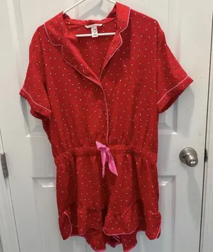 Victoria’s Secret Red Short-Sleeve Pajama Romper thumbnail 1