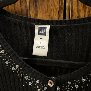 Vintage GAP Angora Henley Sweater‎ Womens Black Ribbed Beaded Cotton Wool Large thumbnail 3