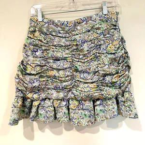 Zara Ruched Ruffle Paisley Floral Satin Mini Skirt Women's Medium‎ Coquette NWT thumbnail 5