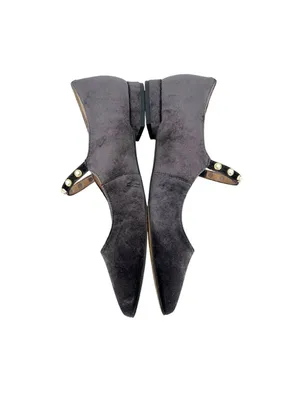 Draper James Abigail Velvet Mary Jane Flats Pearl Embellished Gray Size 8 thumbnail 6