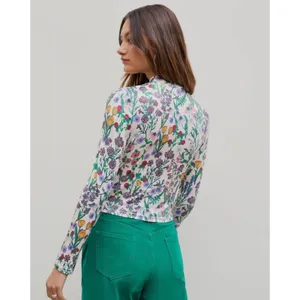 Cider Women Cream Wildflower Botanical Print Mock Neck Long Sleeve Top XL NEW thumbnail 3