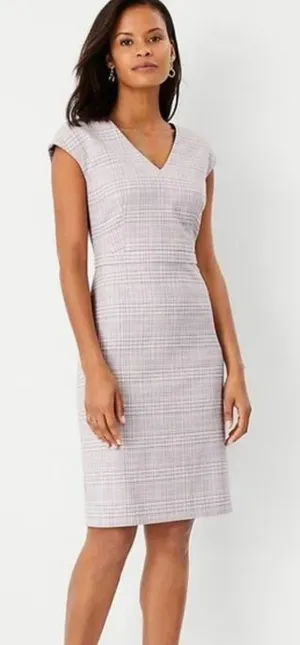NWT Ann Taylor plaid v neck sheath dress purple‎ sz 4 thumbnail 1