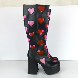 Dolls Kill Sugar Thrillz Heart Platform Boots Womens 6 Black Pink Y2K Cyber Rave thumbnail 3