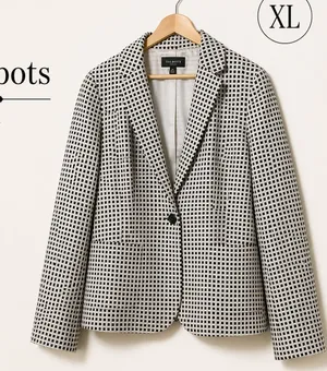 Talbots Blazer Womens XL Black White Checkered Career Jacket Lined thumbnail 1