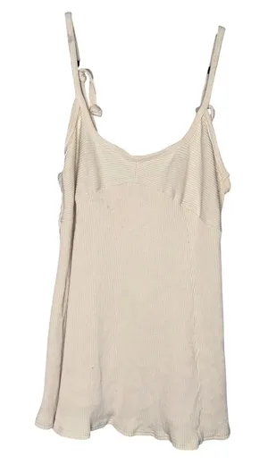 Free People FP Beach Ribbed Knit Babydoll Tank Dress Cream Tie Strap‎ Medium thumbnail 1