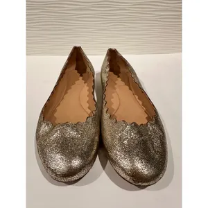 Chloé Lauren Ballet Flats‎ Womens 38.5 Gold Scalloped Metallic Leather thumbnail 2