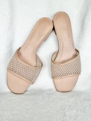 J.Crew Factory Nude Rhinestone Mesh Sparkle Slide Sandals CI954 Sz 10M thumbnail 3
