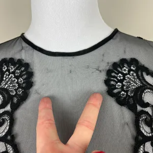 Vintage Sears Nightgown Women Medium Black Mesh Lace Satin Long Sleeveless Sheer thumbnail 4