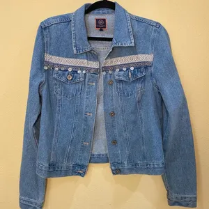 BOOM BOOM Jeans Denim Boho Embellished Festival Jacket - size medium thumbnail 3